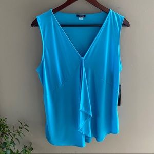 TAHARI Turquoise Blue Shell Knit Top Large NWT